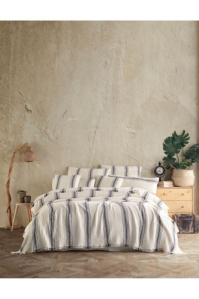 destinyhometex Five Stripes King Size 240X260Cm Bedspread/2 Pieces 50X70Cm Pillow 4 Layer Multi Muslin 100% Cotton