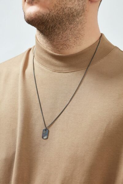 Agai Silver Oksitli Askeri Künye Erkek Gümüş Gurmet Zincirli Kolye