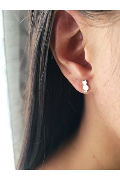 Agai Silver 925 Ayar Gümüş Kedili Stud Küpe