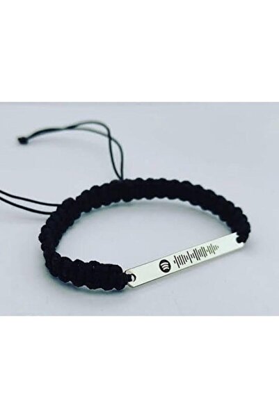 Agai Silver Spotify Barkodlu Makrome Ipli Gümüş Bileklik