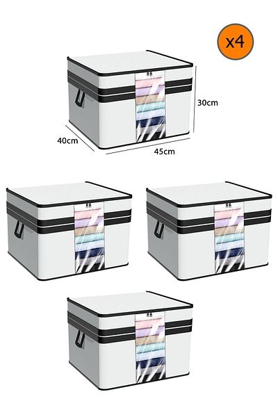 Spartek home textile 4 Pieces Lux White - Black Stripe - Sweater Bag with Window 45 X 40 X 30 cm