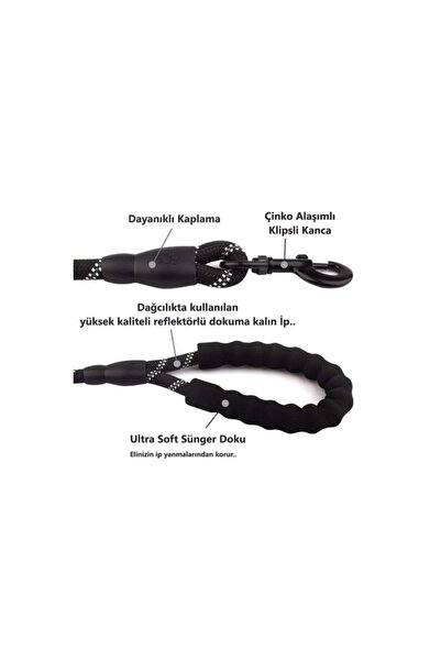 Tahtakale Dünyası Reflektörlü köpek tasması 130 cm büyük ve orta ırk köpekler için gezdirme tasma ip halat