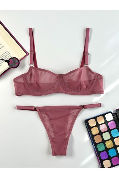 Arinda Comfort Tulle Underwire Underwear Set, Dusty Rose