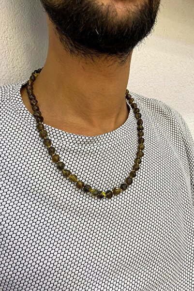 Agai Silver قلادة كهرمان قطرة أصلية من الأحفوري النباتي