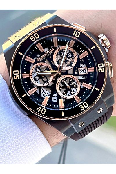 Quantum Men's Wristwatch - 5Atm Silicone Cord, Active Inner Functions, Natural Stone Bracelet Epwg1129.042