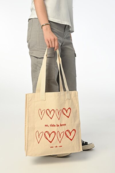 Cloth 1001 Love Tote Bag (BASKILI KÖRÜKLÜ BEZ ÇANTA)