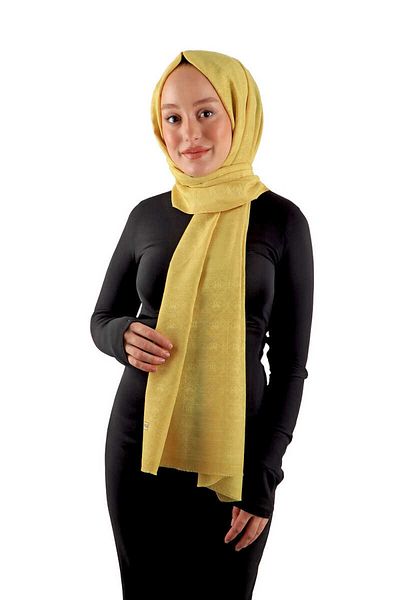 Bursa İpek Acid Green Silk Cotton Shawl - Μοτίβο μονόγραμμα