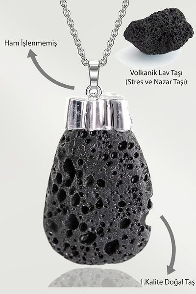 Tesbih Atölyesi Certified Drummed Necklace with Real Volcanic Lava Stone