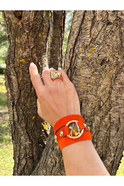 AGG TASARIM Bead Detailed Leather Bracelet