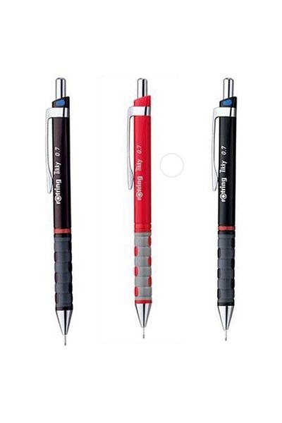Rotring Tikky 3-Piece Mechanical Tip Pen (VERSATİL PEN) 0.7 Mm Black Red Claret Red Set