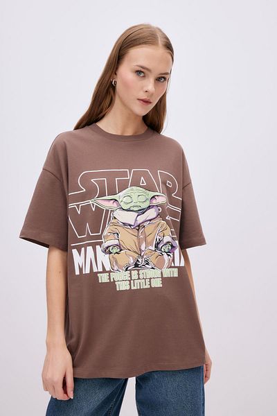 DeFacto Унисекс овърсайз тениска с шарки Star Wars - кръгло деколте, къс ръкав C3797ax24sm