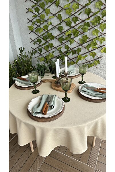 Decamor home Velvet Textured Beige Round Tablecloth Hassle-Free (Napkin Not Included)