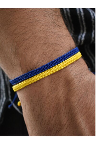 Beybek Gübre Sarı Lacivert Taraftar Bileklik- Unisex Makrome Örgü Taraftar Bilekliği