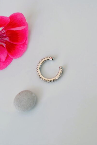 Mu Minamu İnce Taşlı Earcuff Sıkıştırma Kıkırdak Küpesi