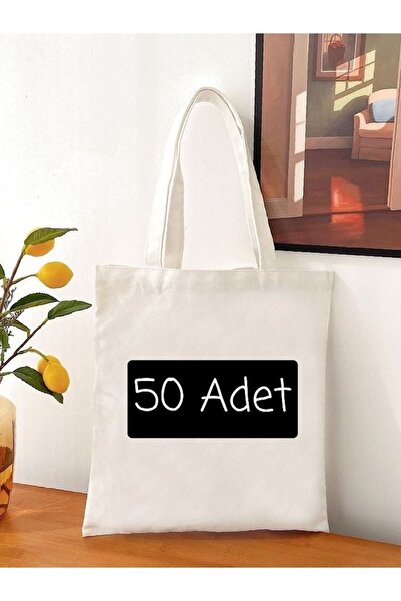 İDİL 50 Adet Düz Keten Düz Baskısız Toptan Bez Çanta, Bej Rengi, Punch Işleme...