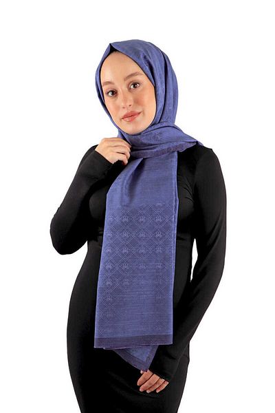 Bursa İpek Μεταξωτό βαμβακερό σάλι με μοτίβο Indigo Monogram