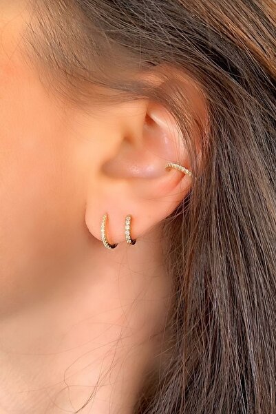 Mu Minamu Taşlı Küçük Halka Küpe Lob Kıkırdak Helix