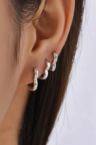 Mu Minamu Heart Model Thin Flat Ring Heart Earring Set 6 Pieces Silver Color