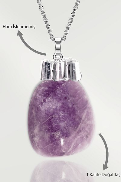 Tesbih Atölyesi Real Lepidolite Stone - Certified Drummed Necklace