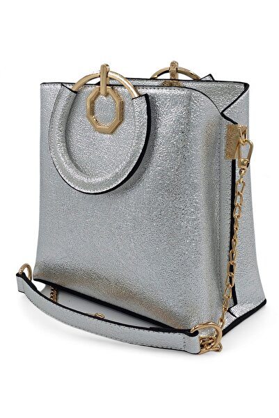 Evident Gümüş Rengi Halka Kulplu Zincirli El Ve Omuz Kadın Çantası