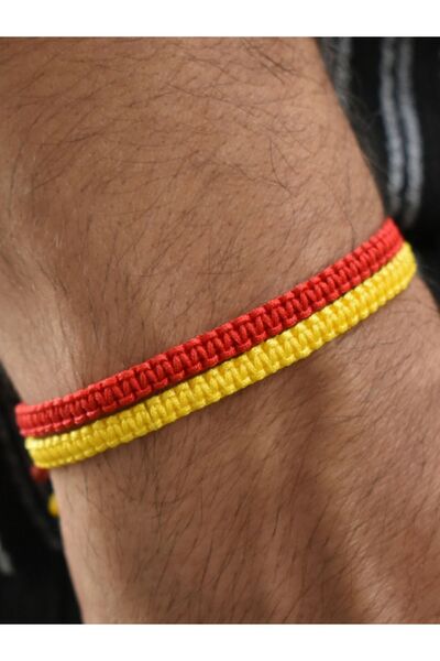 Beybek Gübre Sarı Kırmızı Taraftar Bileklik - Unisex Makrome Örgü Taraftar Bi...