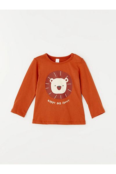 LC Waikiki Lcw Baby - Brick Color Crew Neck Long Sleeve Printed Pajamas Set for Baby Boy