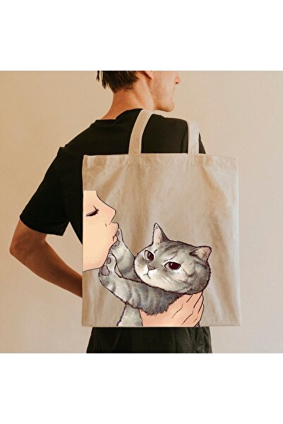 bezçantadünyası Cat Kissing Women's Cloth Bag