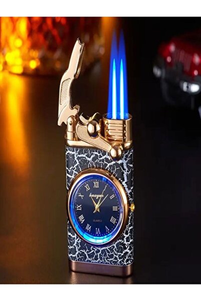 HK GİFT SHOP Kişiye Özel Saatli Yeni Model Çakmak Rüzgarda Sönmez Metal