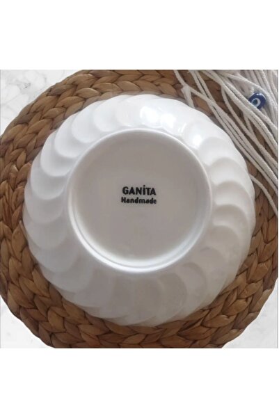 Ganita home Salata Kase Seramik Modern Çizgili Mavi 25 cm