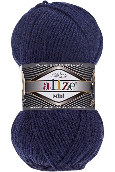 Alize Superlana Midi El Örgü Ipi Ipliği Yünü Renk Kodu:58-lacivert