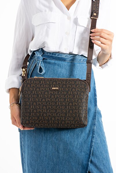 Just Polo Kadın Monogram Baskılı Just & Polo 5 Bölmeli Omuz Çantası