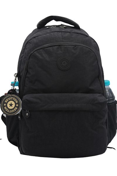 Bevitton Unisex Crinkle Fabric Daily School and Backpack - Water Resistant, 2200 Black