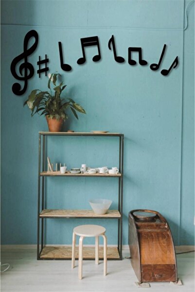 Genel Markalar Siyah Sol Anahtarı ve Notalar Duvar Süsü Dekoratif Ahşap Duvar...