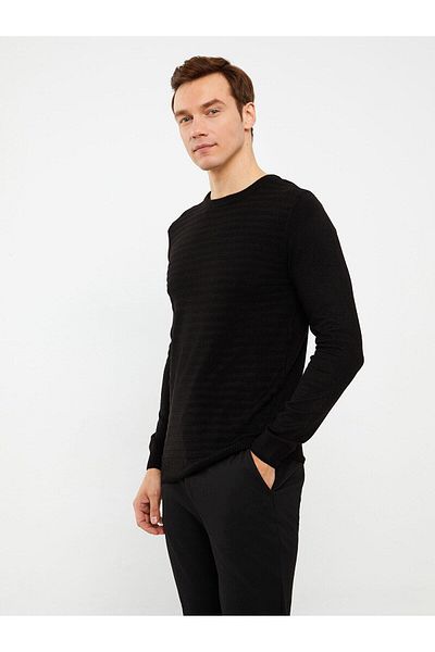 LC Waikiki Lcwaikiki Classic - Black Striped Crew Neck Long Sleeve Men's Knitwear Sweater