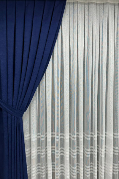 Özgün Home Ada Fon Perde Sık Pileli Lacivert Perde