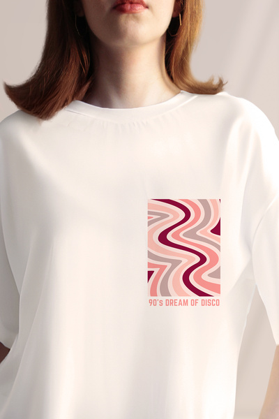 FANA Dream Disco Retro Printed Women's Oversize T-shirt - Pocket Detailed