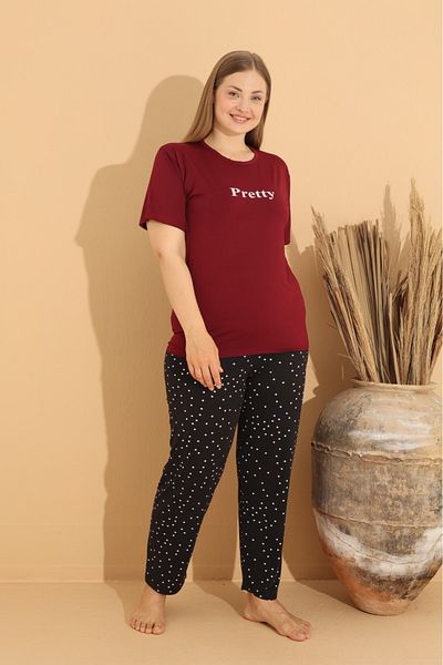 Eyfuze Set pijamale din țesătură Plus Size Milan - cu mâneci scurte și imprimate