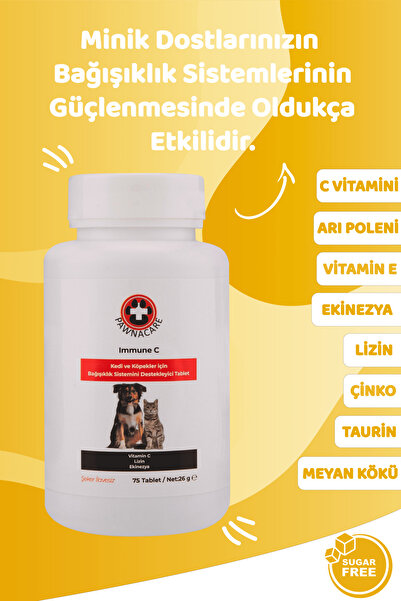 PAWNACARE Immune C Kedi Ve Köpekler Için Bağışıklık Sistemini Destekleyici Tablet 75 Tablet