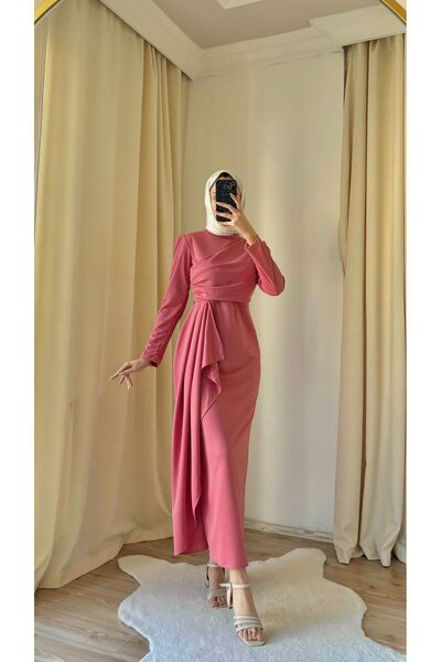 ZÜBİŞ BUTİK Nalan eteği fırfırlı tesettür elbise