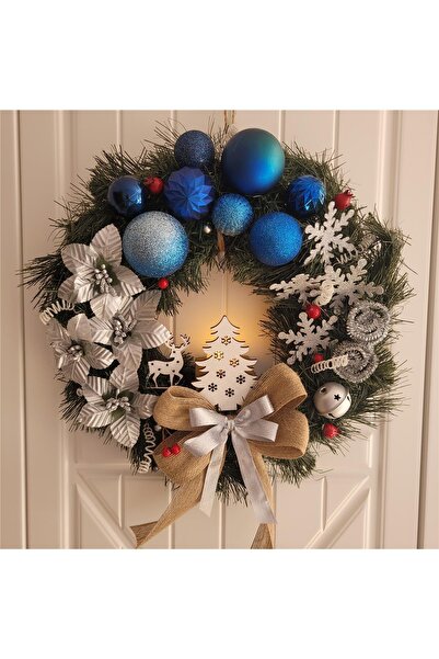 rosfloa rf Yılbaşı Lüx Işıklı Kapı Süsü Çelenk Yeni Yıl Dekorasyonu Duvar Dek...