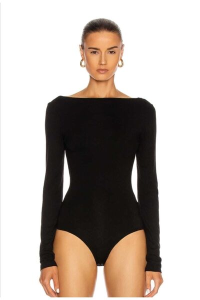 by eymen design Women's Long Sleeve Low-Cut Bodysuit