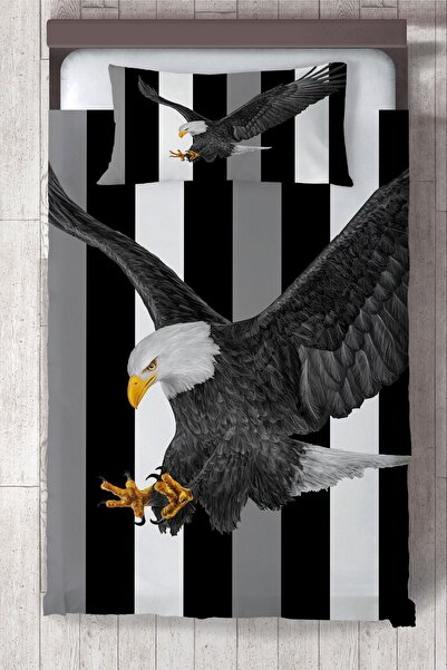 Talia Home Siyah Beyaz Kartal Desenli Çocuk Ve Bebek Odası Yatak Örtüsü Tlay-162