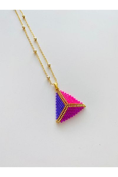 elamindunyasi Women's Purple Handmade Colorful Triangle Necklace Bracelet and Earring Set