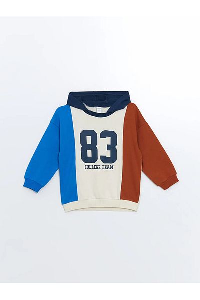 LC Waikiki Lcw Baby Baby Boy Sweatshirt and Sweatpants Set - Light Beige, Hooded, Crew Neck, Printed Set of 2
