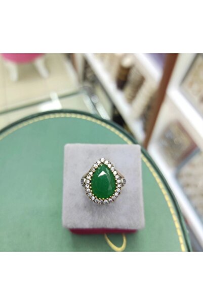 Oriental Kuyumculuk Jewellery Hürrem Sultan yüzüğü Zümrüt taşlı damla gümüş y...