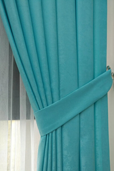 Özgün Home Soft Kumaş Fon Perde Sık Pileli Turkuaz Perde