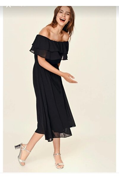 ADASTYLE Kadın  Yaka Şifon Siyah Elbise