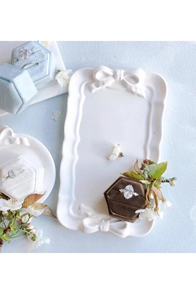 Amber Stüdyo Dekoratif Pembe Kurdele Tepsi , Tabak , Takı Tepsisi