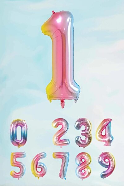 SURPRISE PARTY STORE 1 Rakam Balon Gökkuşağı Renk Folyo Balon 76cm 34inç Hely...