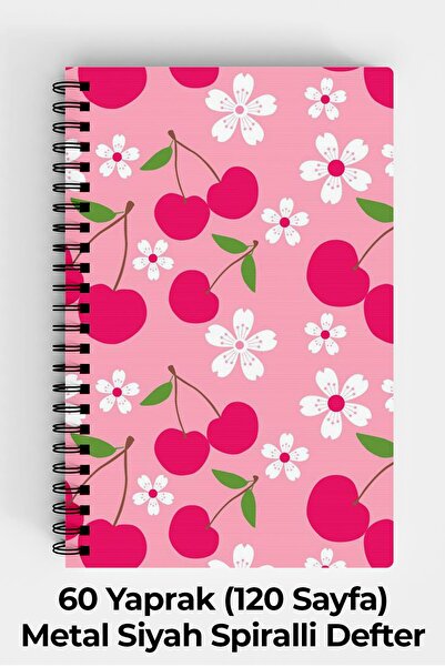 Anime Marketi Kiraz Tasarımlı A5 Spiralli Sert Kapak Defter 120 Yaprak